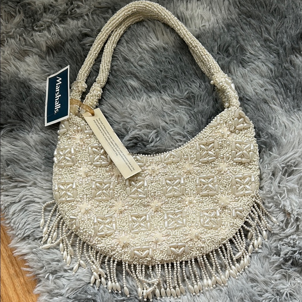 Elegant Cream Beaded Women's Bag